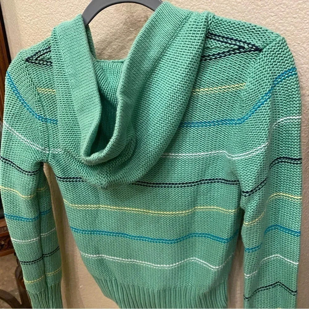 OLD NAVY Girls Kids Green Knit Striped Hoodie Cardigan Sweater Size L(10-12)